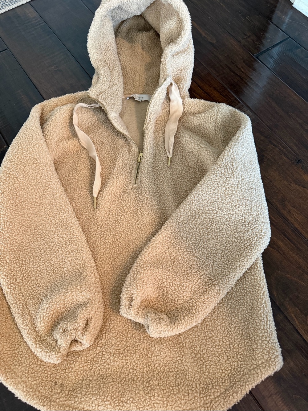Ann Taylor Loft Cozy Cream/ tan Sherpa Half-Zip Hoodie Sherpa x-small